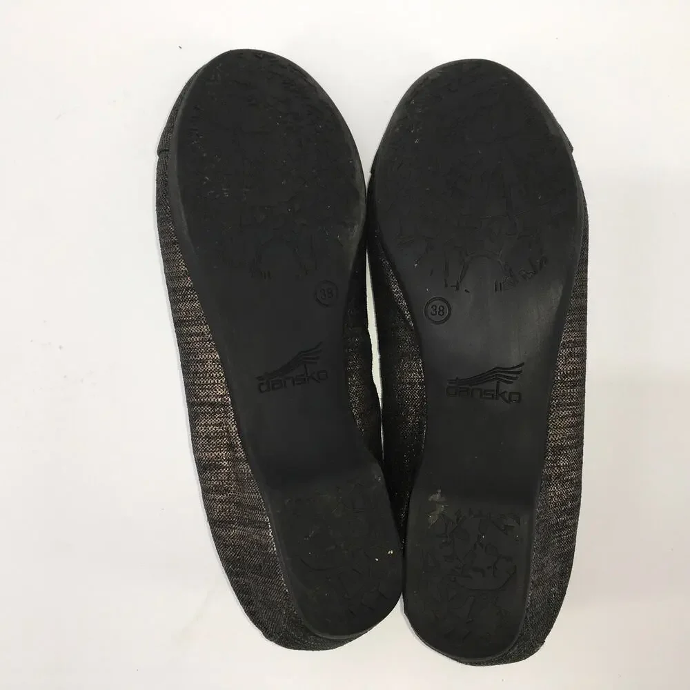 Dansko Lisanne Ballet Flat Pewter Leather Womens 38 7.5-8 Metallic Gold Black